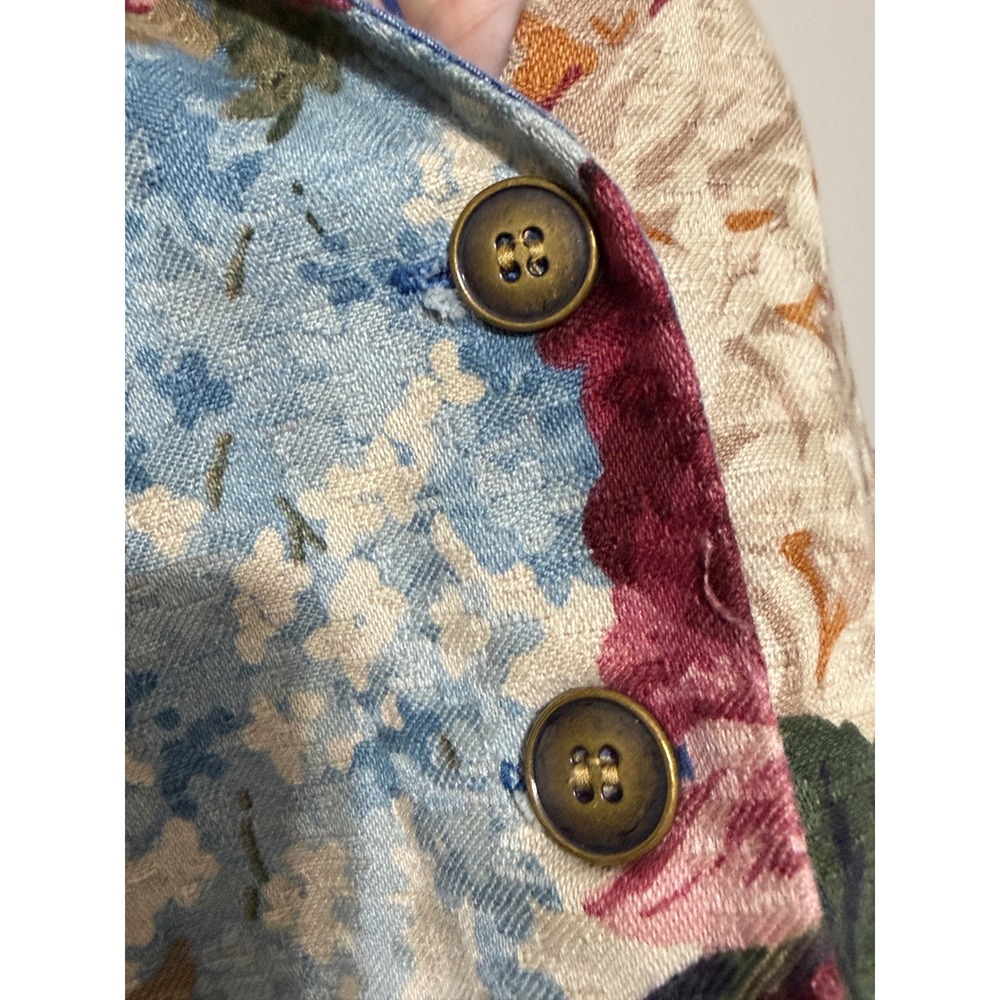 Vintage Floral Tapestry Vest Blue Denim Back Button Front Boho Cottagecore Women - Picture 13 of 14